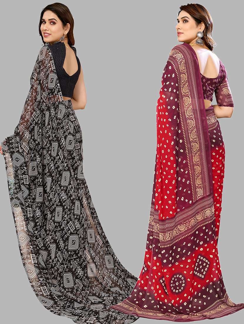 women pack of 2 printed saree with blouse - 21402390 -  Standard Image - 2