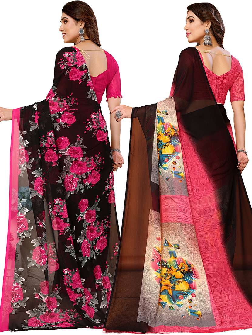 pack of 2 printed casual wear sarees with blouse - 21402406 -  Standard Image - 2