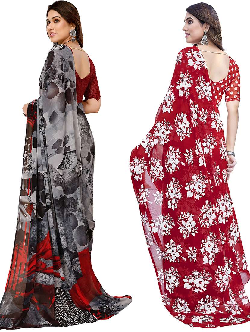 pack of 2 printed casual wear sarees with blouse - 21402413 -  Standard Image - 2
