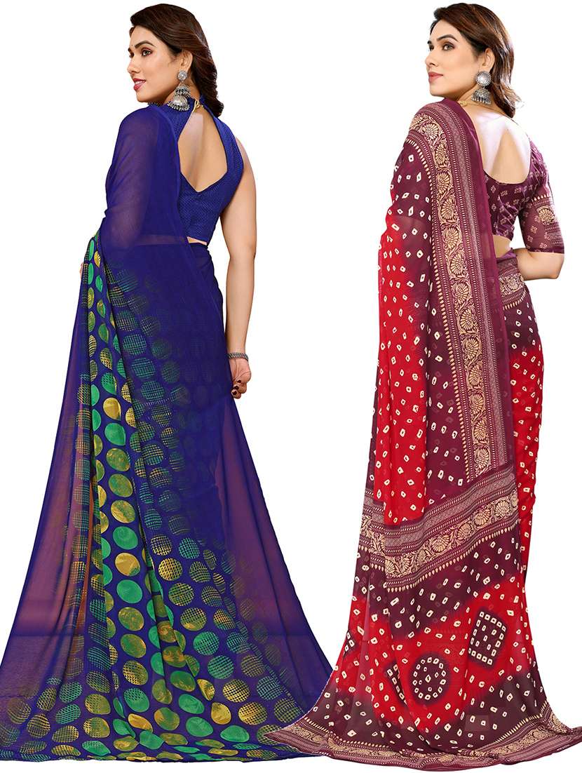 pack of 2 printed casual wear sarees with blouse - 21402434 - Standard Image - 2
