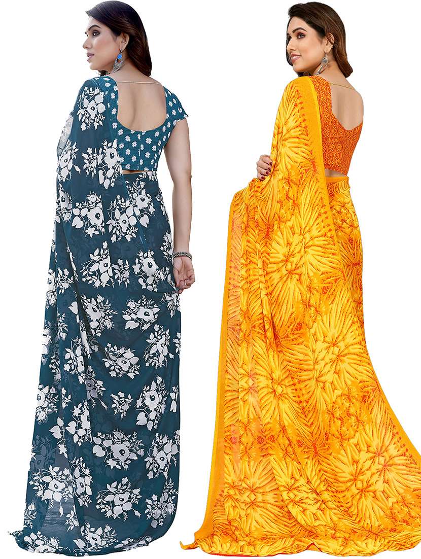 pack of 2 printed casual wear sarees with blouse - 21402436 -  Standard Image - 2