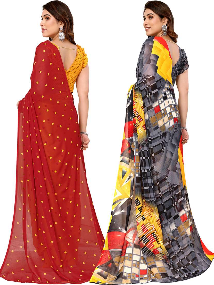 pack of 2 printed casual wear sarees with blouse - 21402449 -  Standard Image - 2