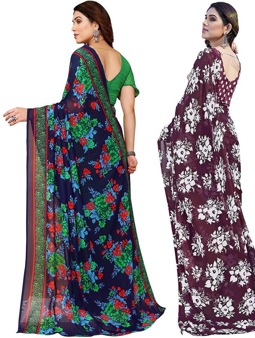 pack of 2 printed casual wear sarees with blouse - 21402481 - Standard Image - 2
