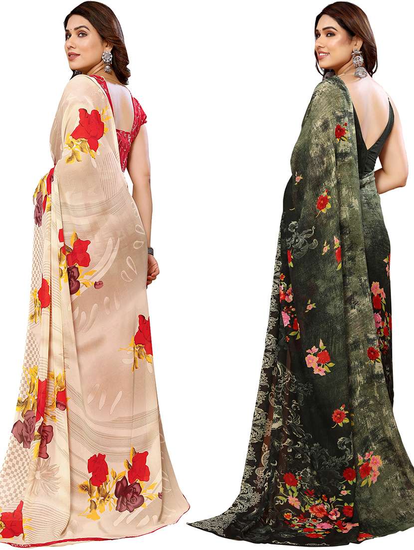 pack of 2 printed casual wear sarees with blouse - 21402483 -  Standard Image - 2
