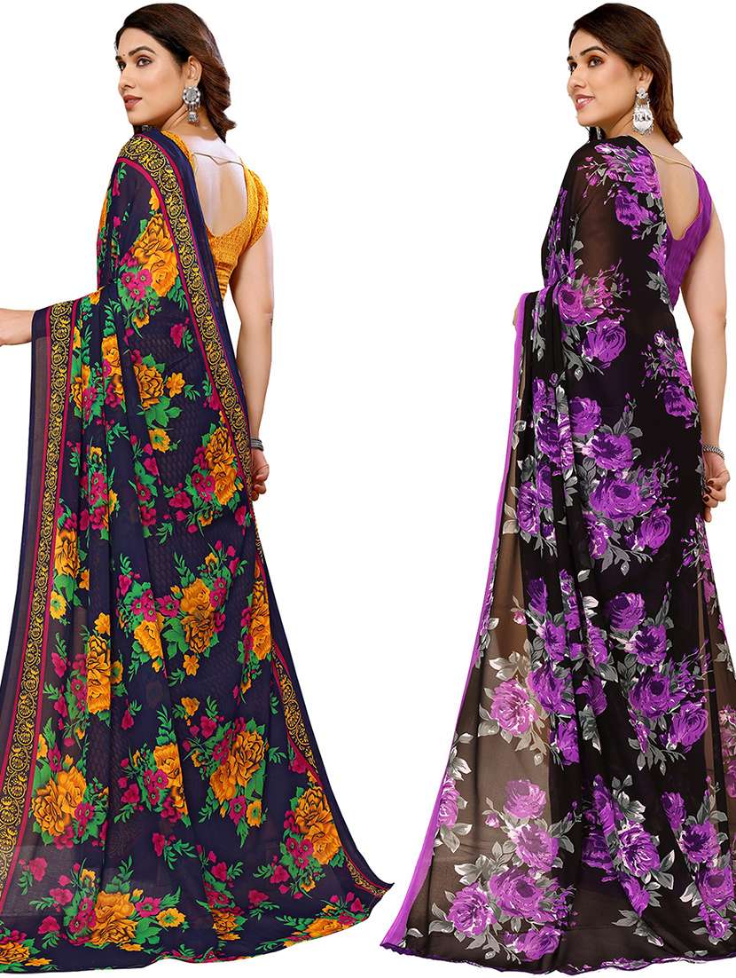 pack of 2 printed casual wear sarees with blouse - 21402486 -  Standard Image - 2