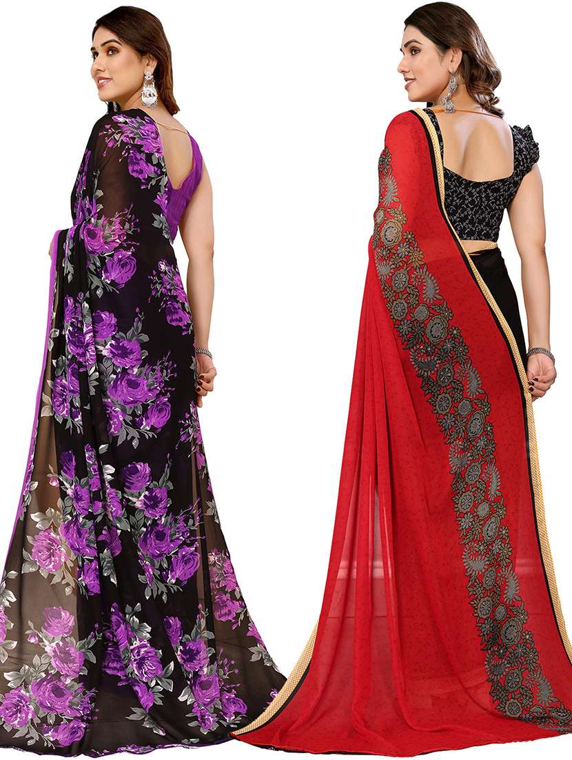 pack of 2 printed casual wear sarees with blouse - 21402497 -  Standard Image - 2