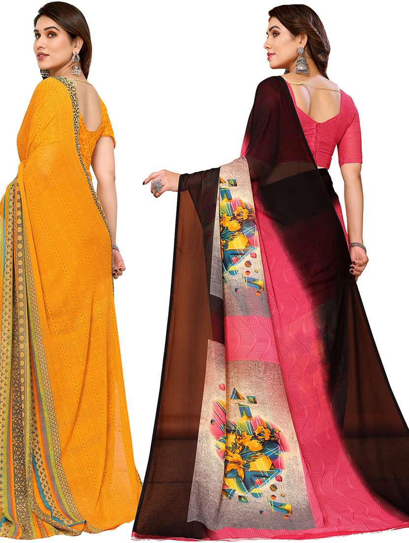 pack of 2 printed casual wear sarees with blouse - 21402502 -  Standard Image - 2