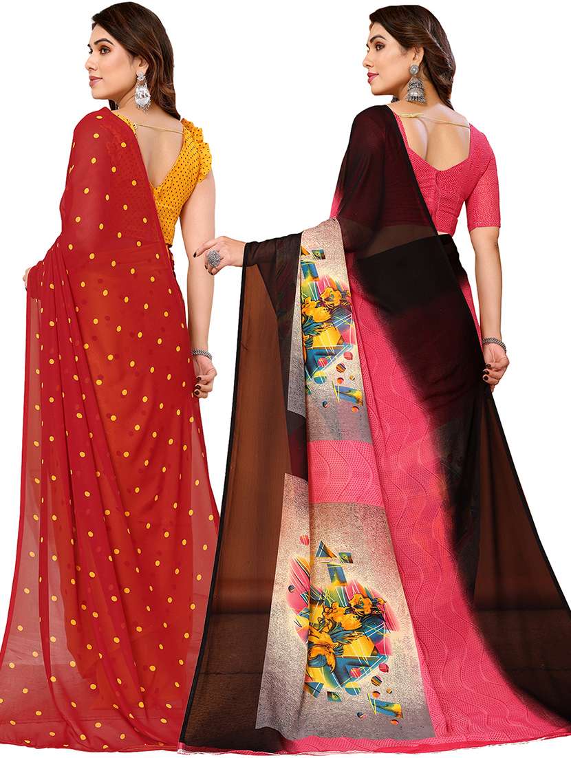 pack of 2 printed casual wear sarees with blouse - 21402513 -  Standard Image - 2