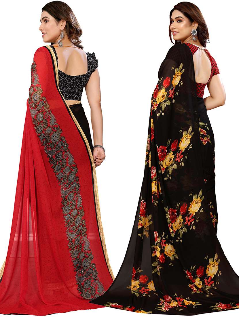 pack of 2 printed casual wear sarees with blouse - 21402520 -  Standard Image - 2