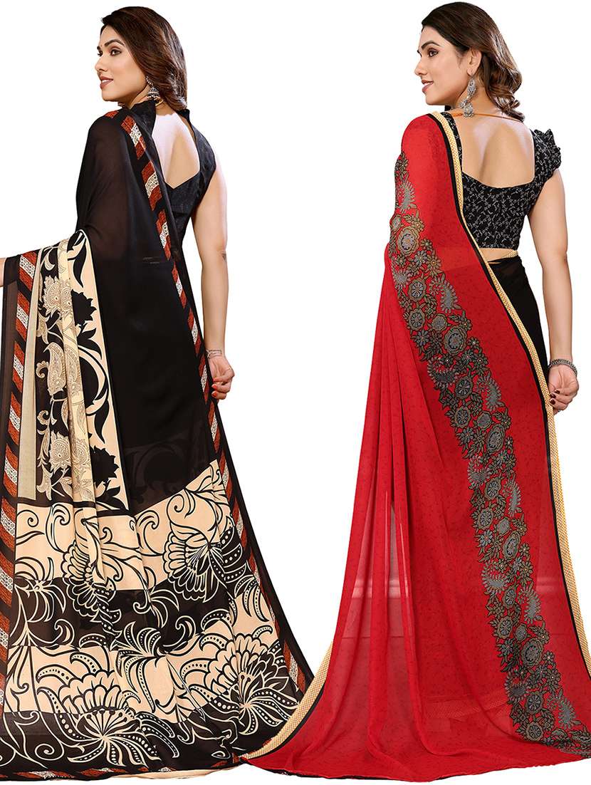 women pack of 2 printed saree with blouse - 21402534 -  Standard Image - 2