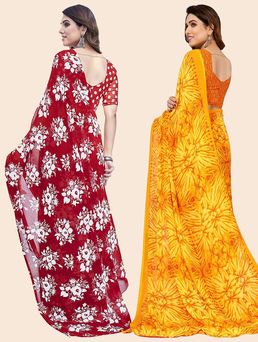 pack of 2 printed casual wear sarees with blouse - 21402552 - Standard Image - 2