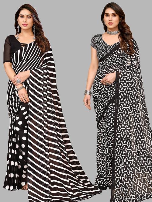 women pack of 2 printed saree with blouse - 21402558 - Standard Image - 0