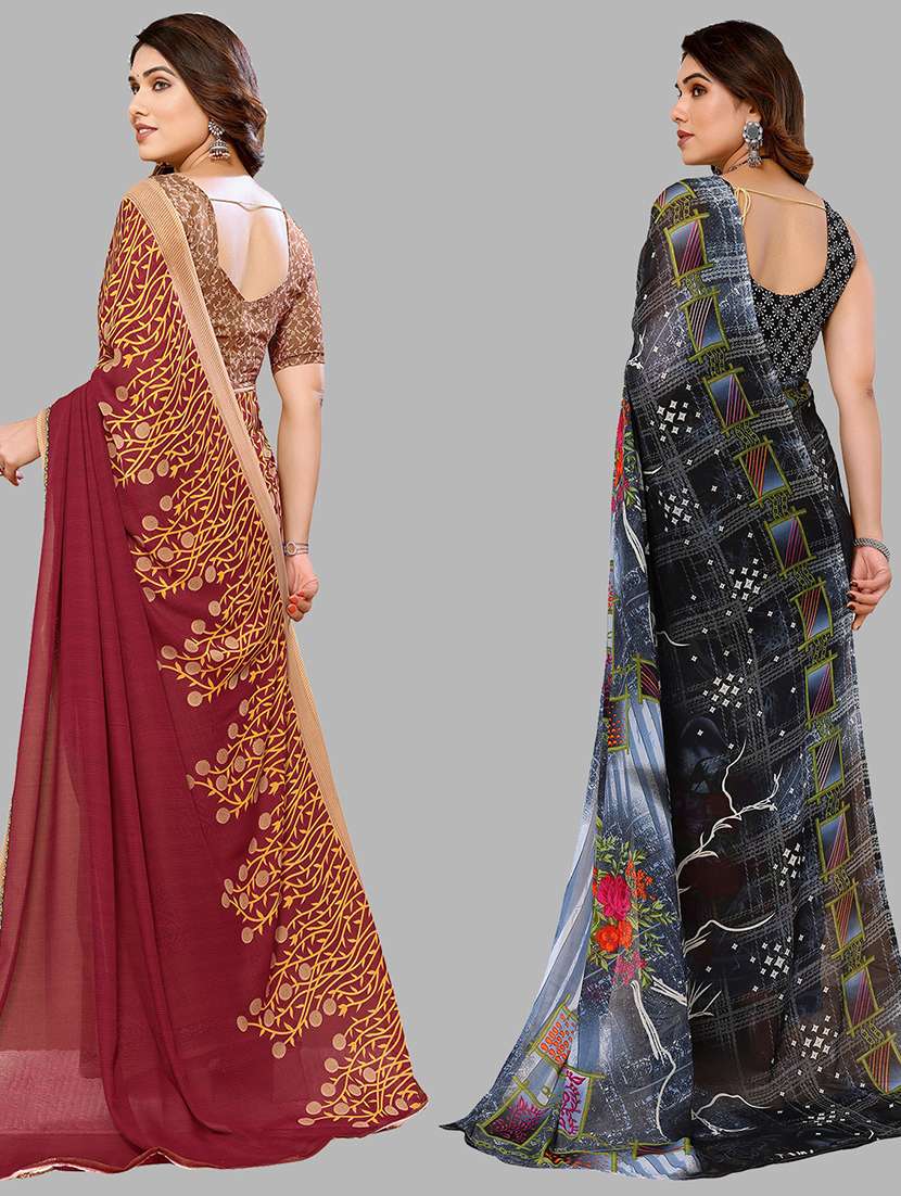 pack of 2 printed casual wear sarees with blouse - 21402574 -  Standard Image - 2