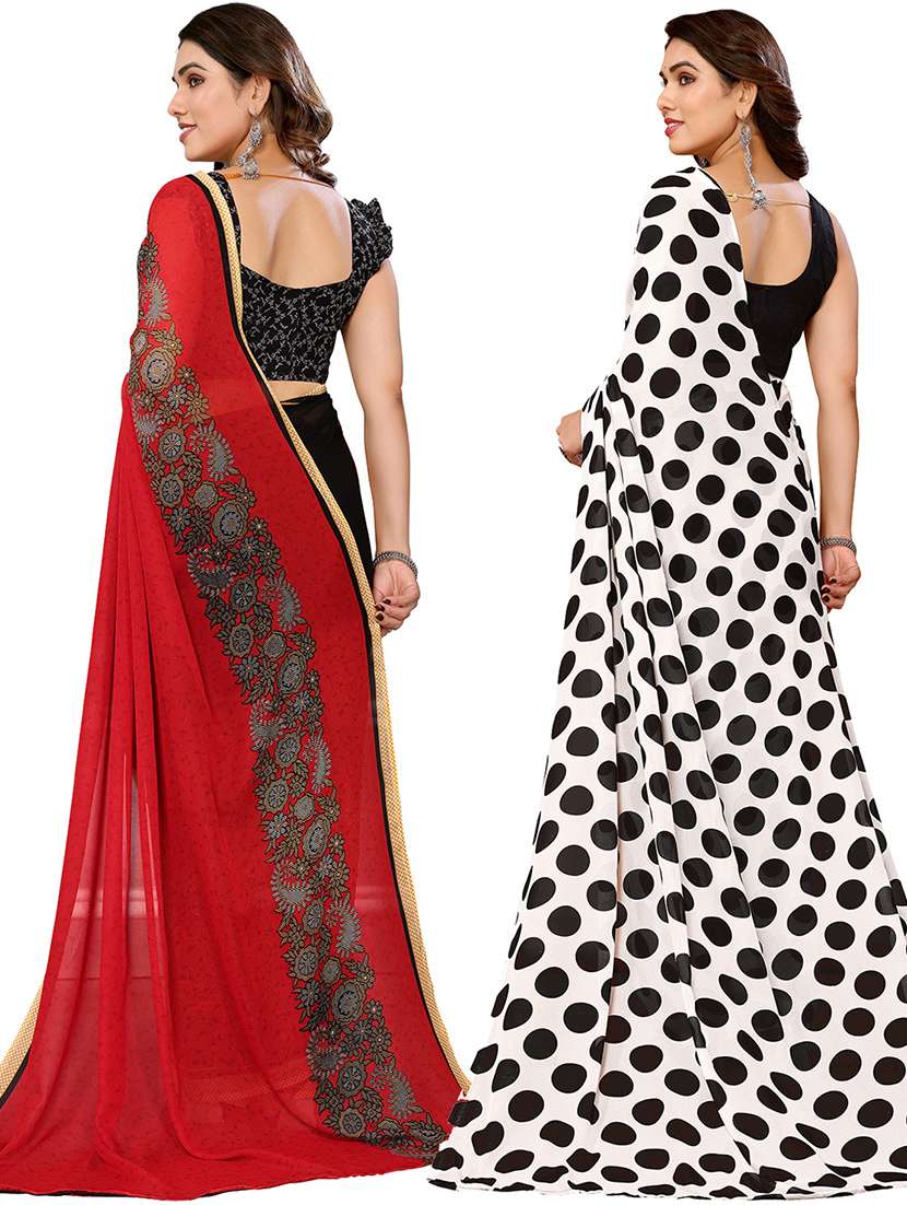 pack of 2 printed casual wear sarees with blouse - 21402584 -  Standard Image - 2