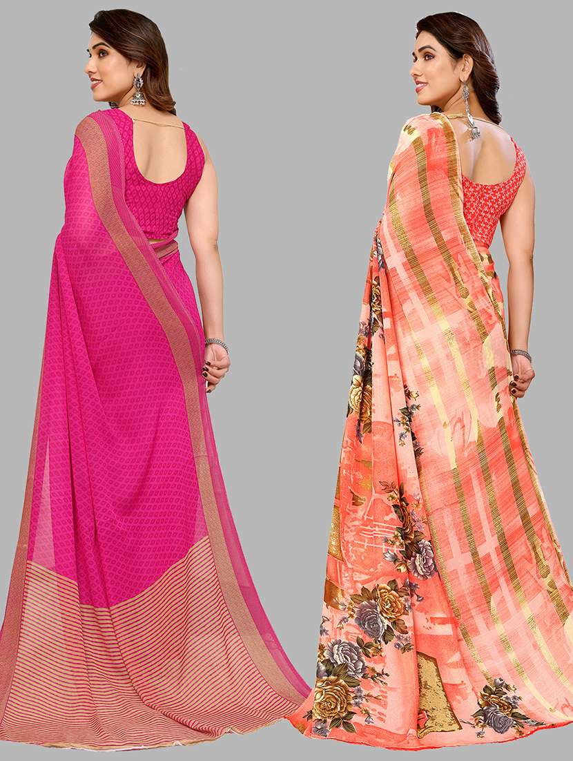 pack of 2 printed casual wear sarees with blouse - 21402590 -  Standard Image - 2