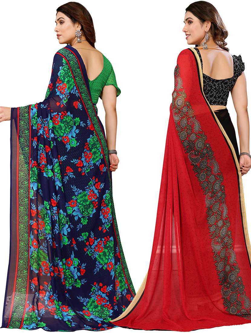 pack of 2 printed casual wear sarees with blouse - 21402591 -  Standard Image - 2
