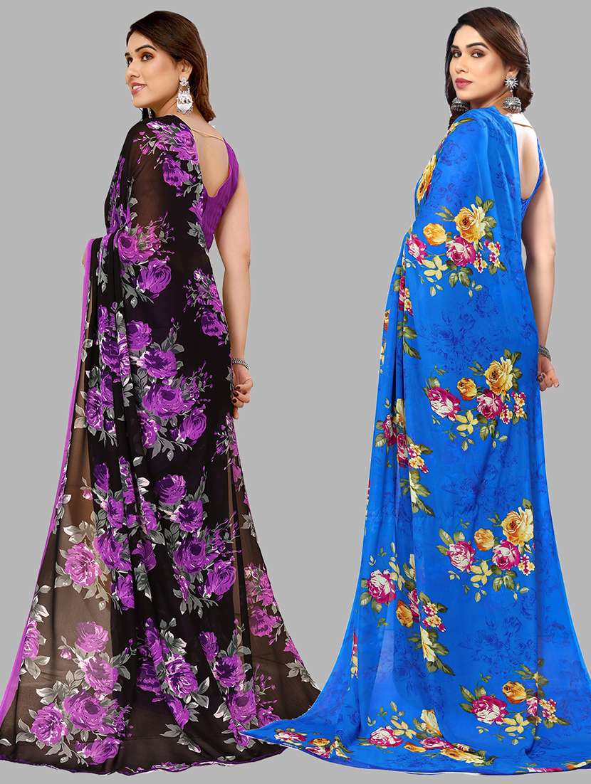 pack of 2 printed casual wear sarees with blouse - 21402612 -  Standard Image - 2