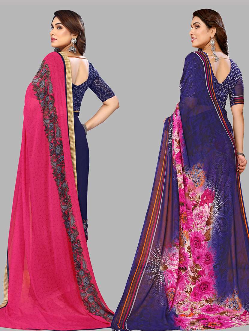 pack of 2 printed casual wear sarees with blouse - 21402616 -  Standard Image - 2