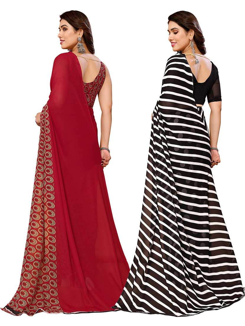 pack of 2 printed casual wear sarees with blouse - 21402628 -  Standard Image - 2
