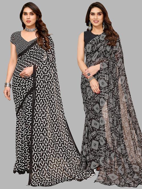 pack of 2 printed casual wear sarees with blouse - 21402632 - Standard Image - 0