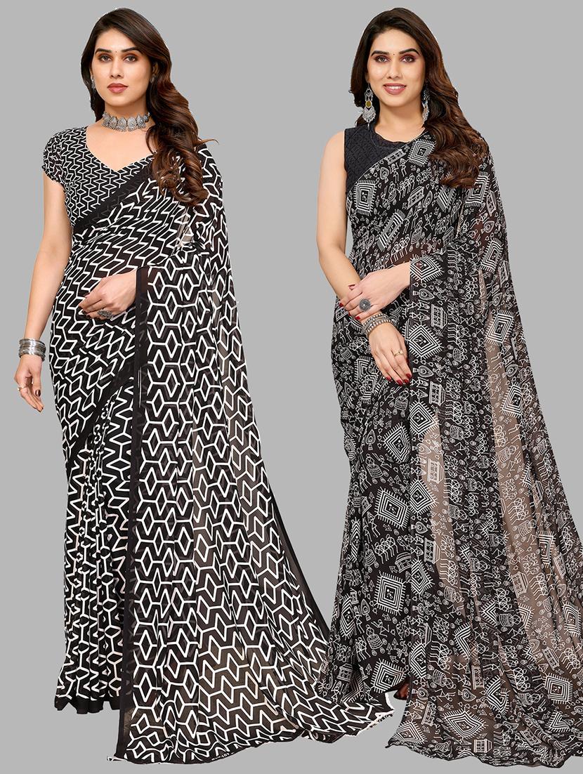 pack of 2 printed casual wear sarees with blouse - 21402632 - Zoom Image - 0