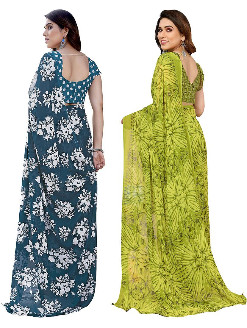 pack of 2 printed casual wear sarees with blouse - 21402637 - Standard Image - 2
