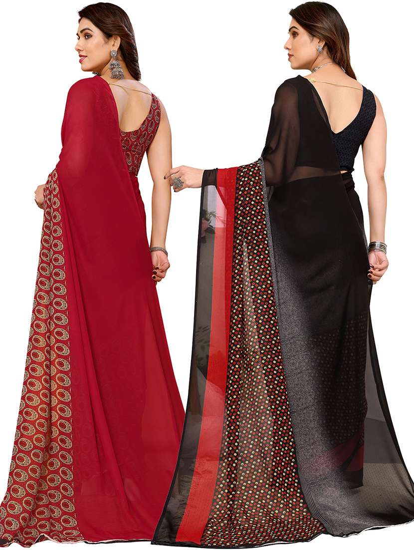 women pack of 2 printed saree with blouse - 21402640 -  Standard Image - 2