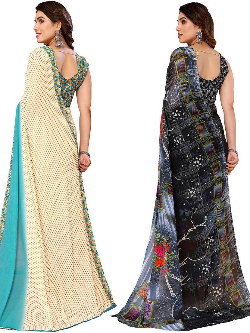 women pack of 2 printed saree with blouse - 21402655 -  Standard Image - 2