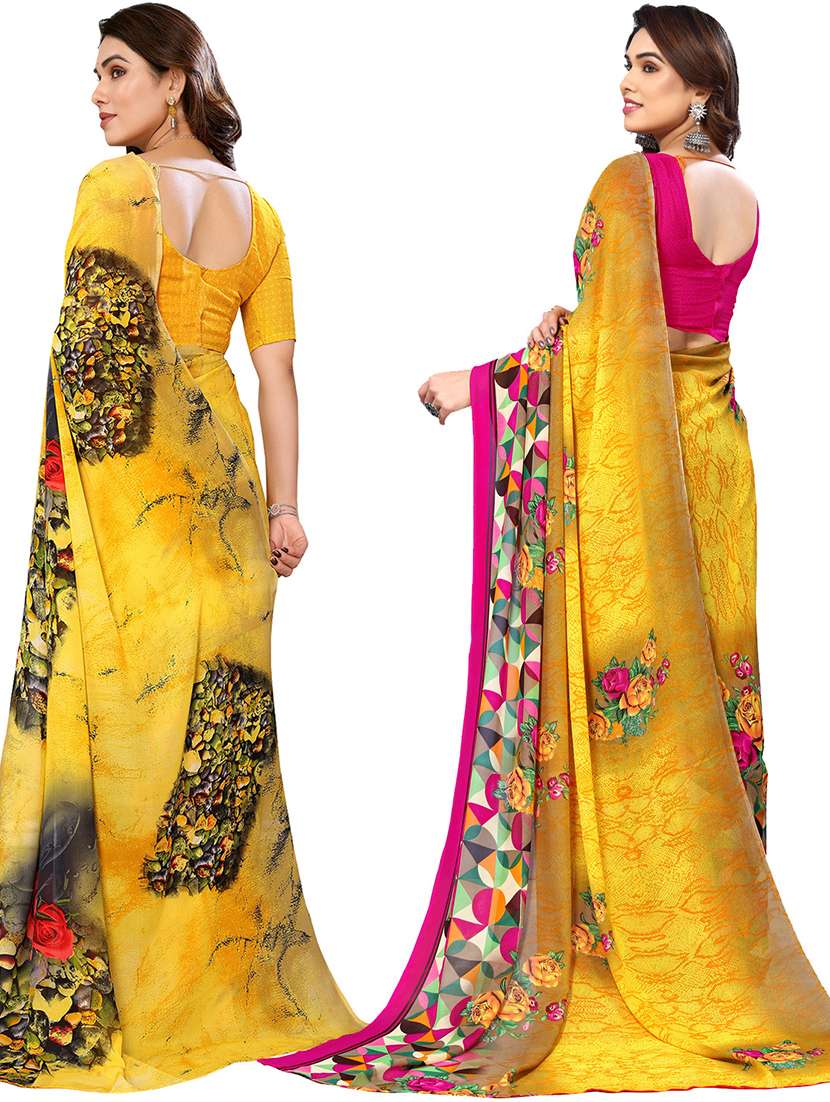 pack of 2 printed casual wear sarees with blouse - 21402665 -  Standard Image - 2