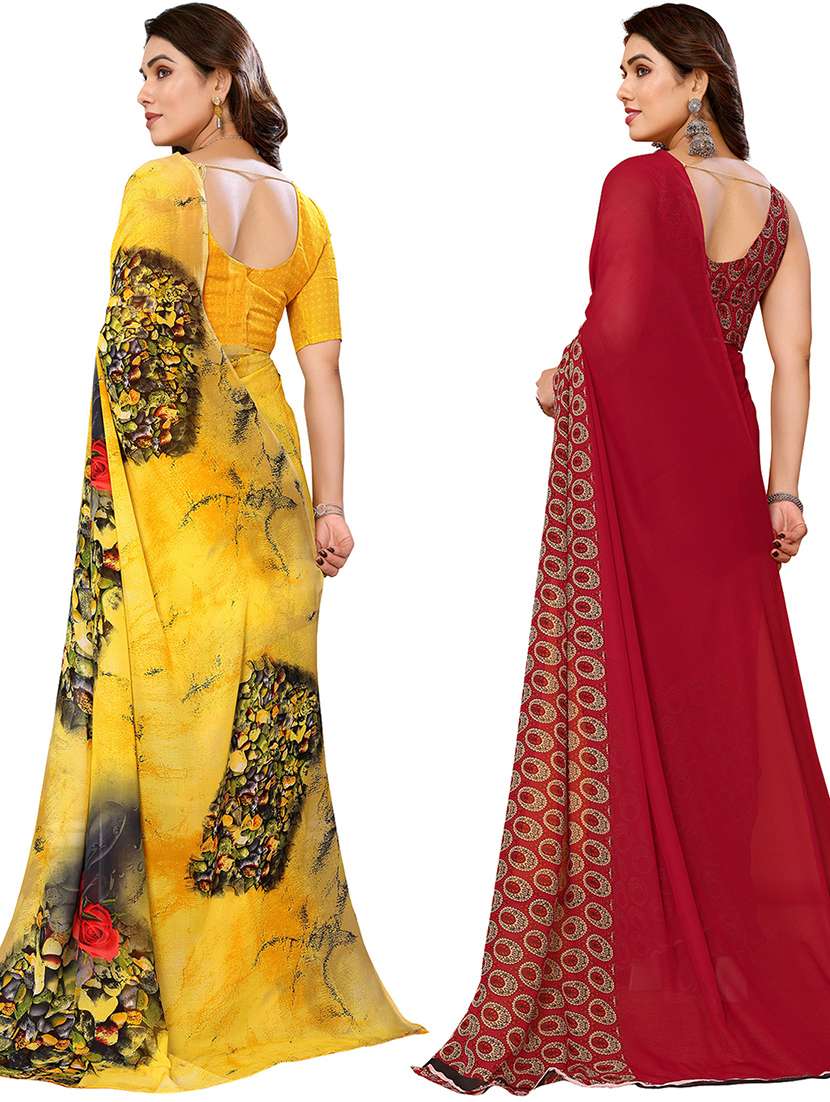pack of 2 printed casual wear sarees with blouse - 21402670 -  Standard Image - 2
