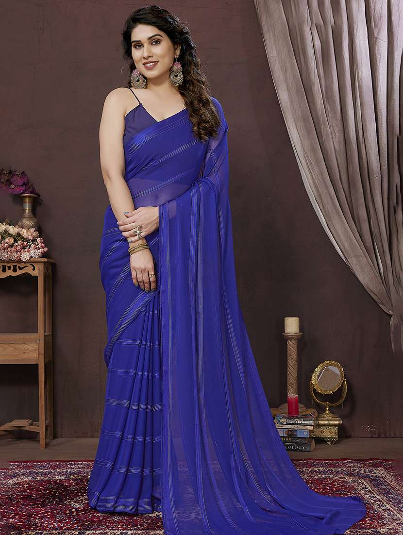 blue striped casual wear saree  with blouse