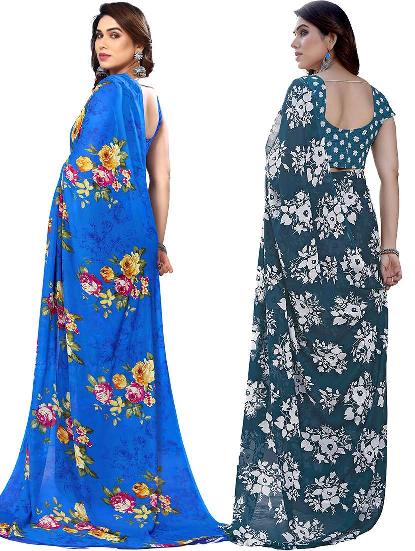 pack of 2 printed casual wear sarees with blouse - 21402713 - Standard Image - 2