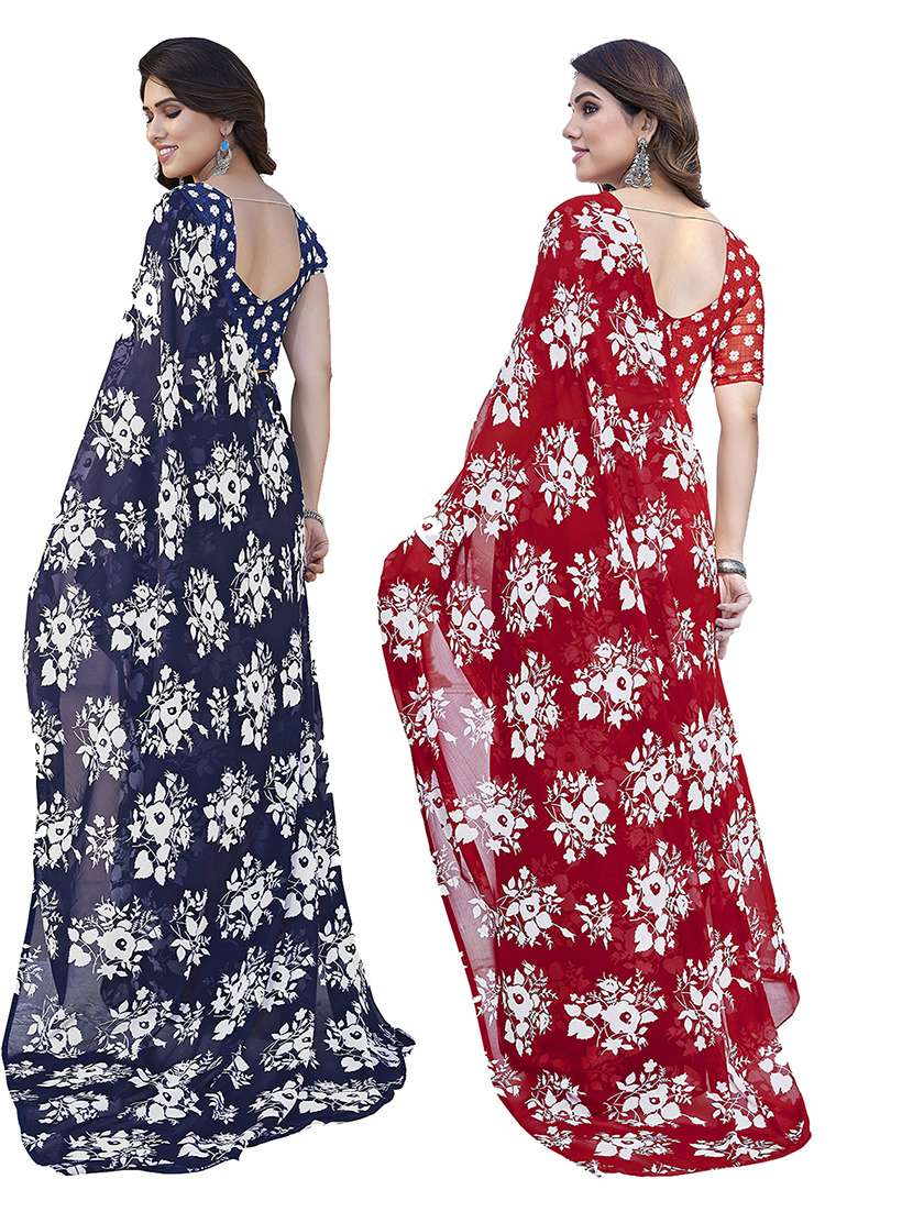 pack of 2 floral printed casual wear sarees with blouse - 21402745 -  Standard Image - 2