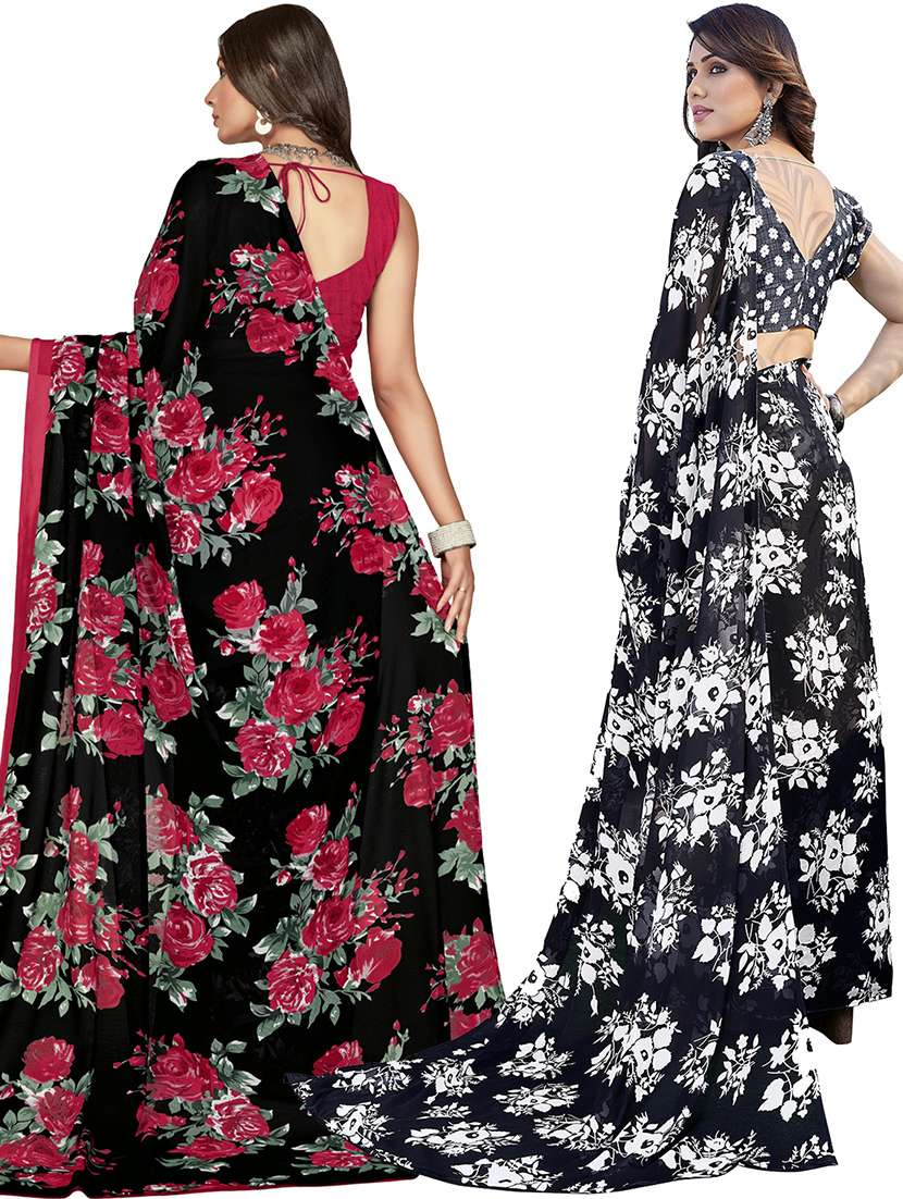pack of 2 printed casual wear sarees with blouse - 21402759 -  Standard Image - 2