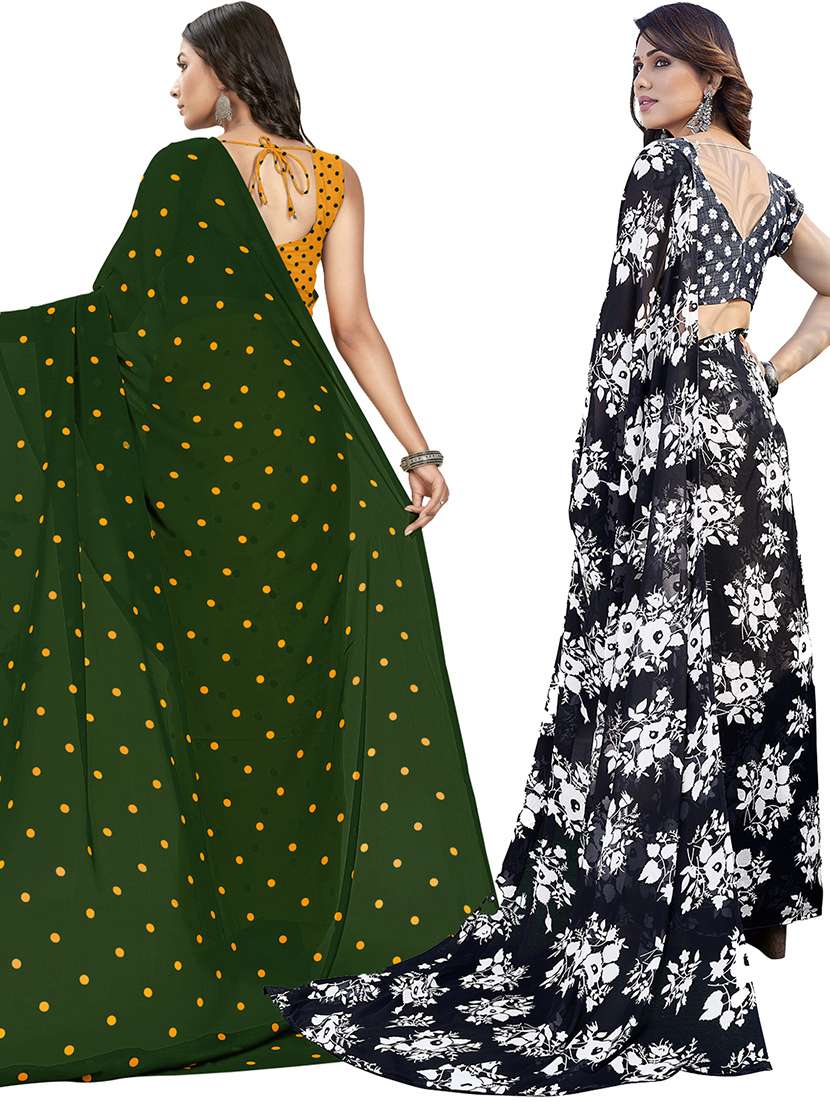 women pack of 2 printed saree with blouse - 21402760 -  Standard Image - 2