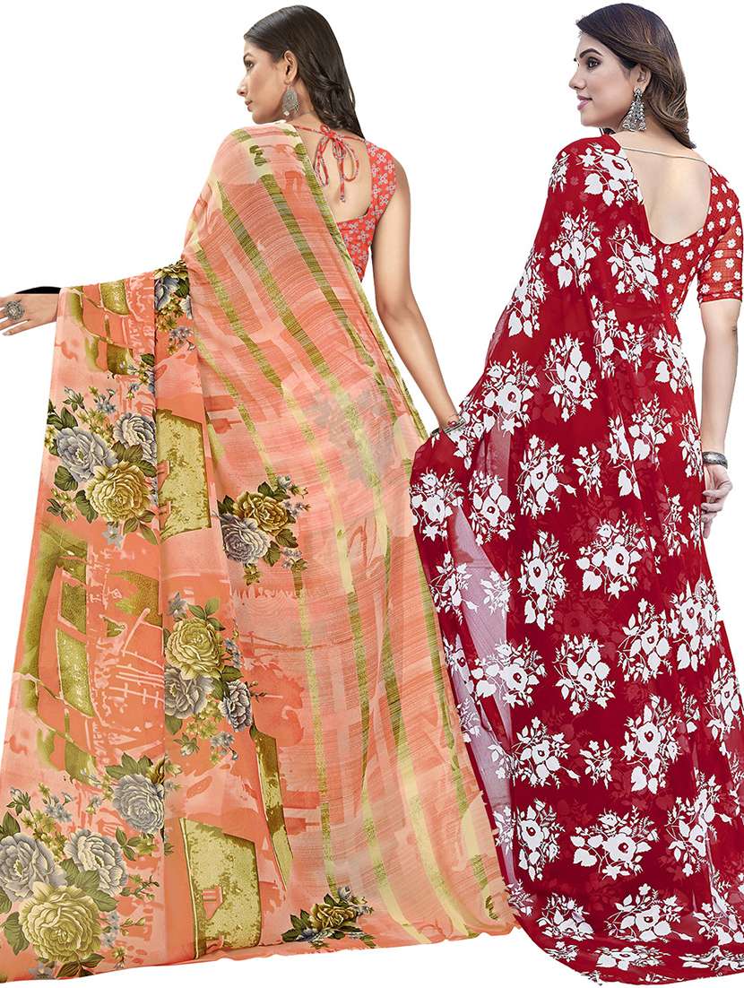 pack of 2 printed casual wear sarees with blouse - 21402793 -  Standard Image - 2