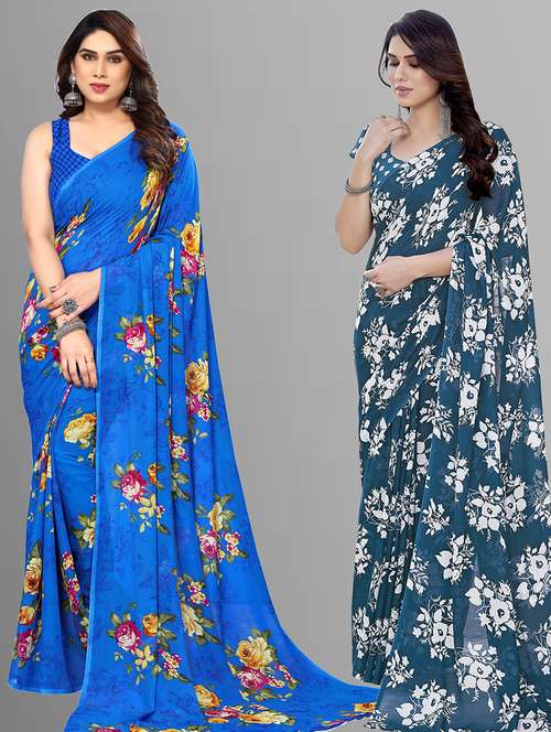 women pack of 2 printed saree with blouse - 21402794 - Standard Image - 0