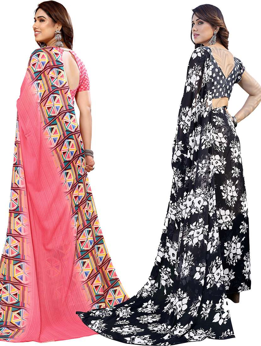 pack of 2 printed casual wear sarees with blouse - 21402848 -  Standard Image - 2