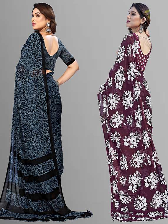 pack of 2 casual wear combo sarees with blouse - 21402855 -  Standard Image - 2