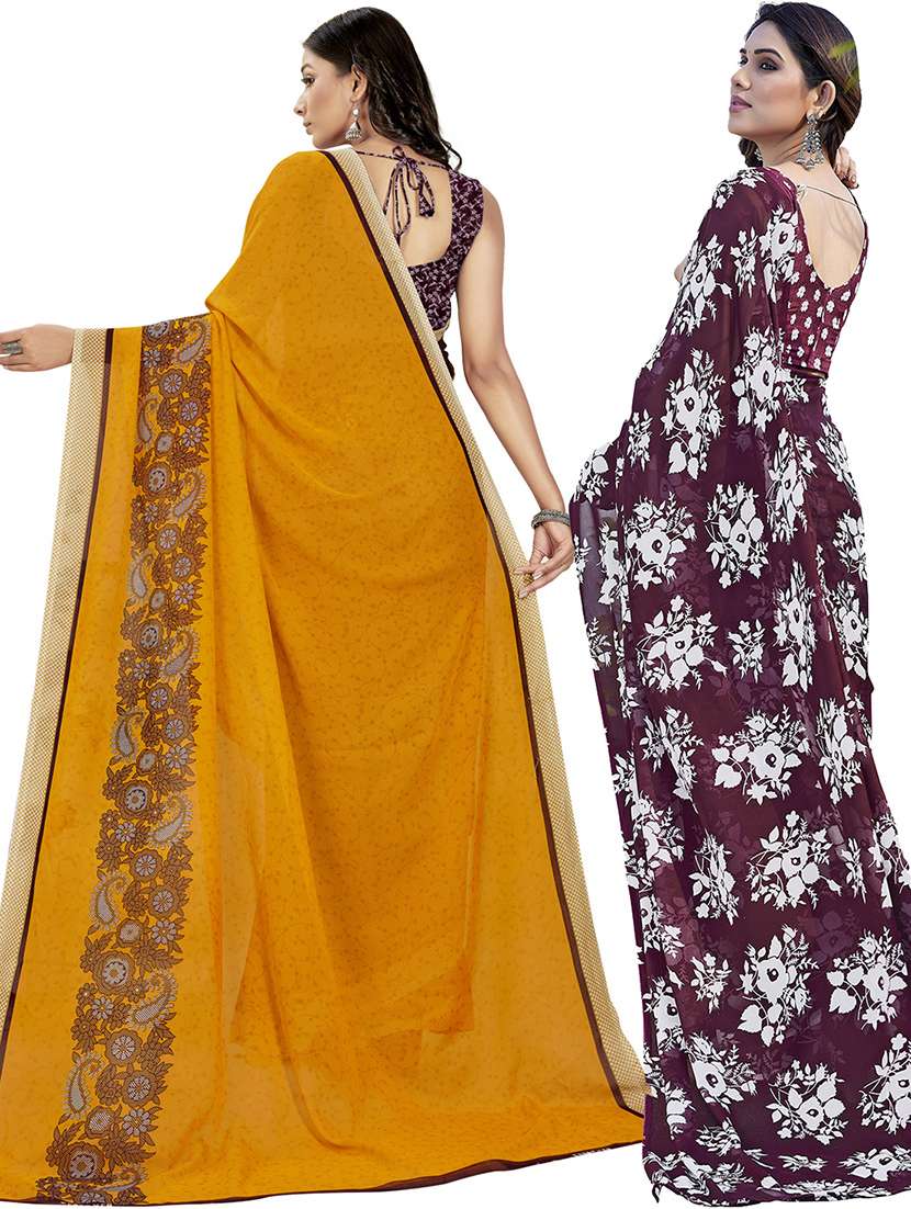pack of 2 printed casual wear sarees with blouse - 21402888 -  Standard Image - 2