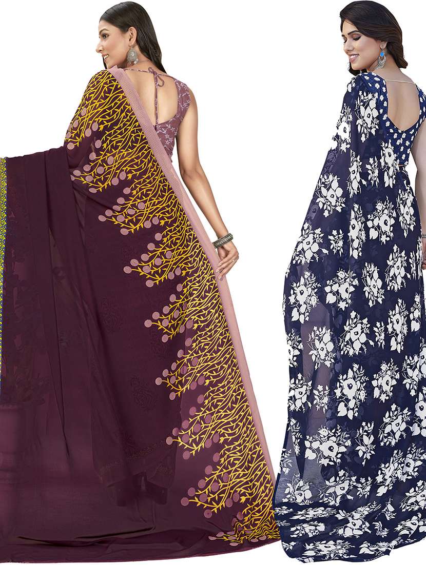 pack of 2 printed casual wear sarees with blouse - 21402897 -  Standard Image - 2