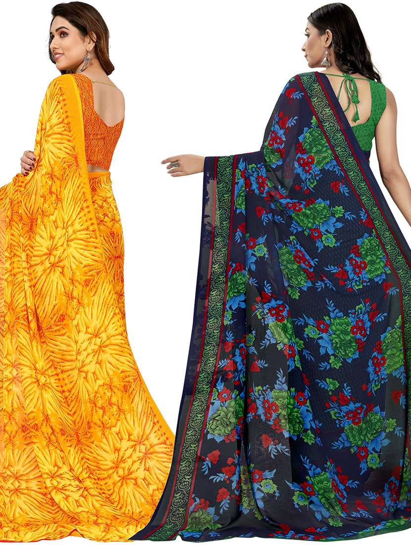 pack of 2 printed casual wear sarees with blouse - 21402944 -  Standard Image - 2