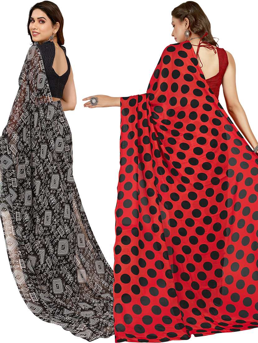 pack of 2 printed casual wear sarees with blouse - 21402984 -  Standard Image - 2