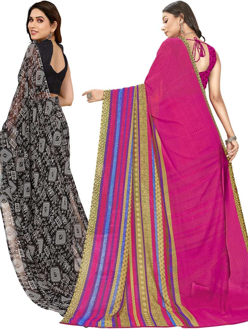 pack of 2 printed casual wear sarees with blouse - 21402985 -  Standard Image - 2