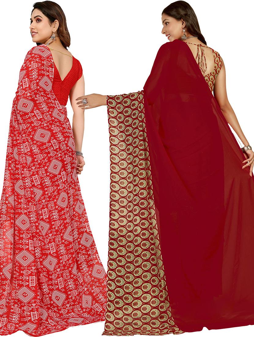 pack of 2 printed casual wear sarees with blouse - 21402994 - Standard Image - 2