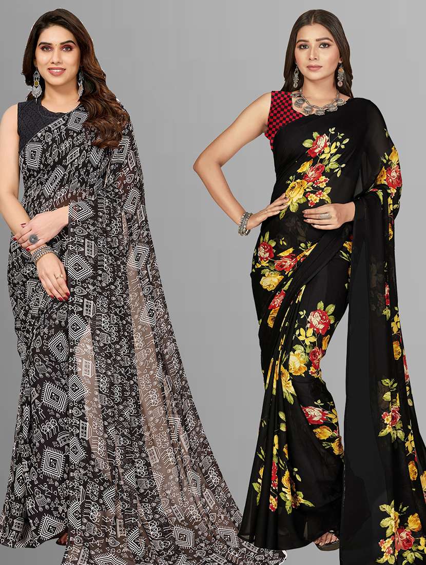 women pack of 2 casual wear sarees with blouse
