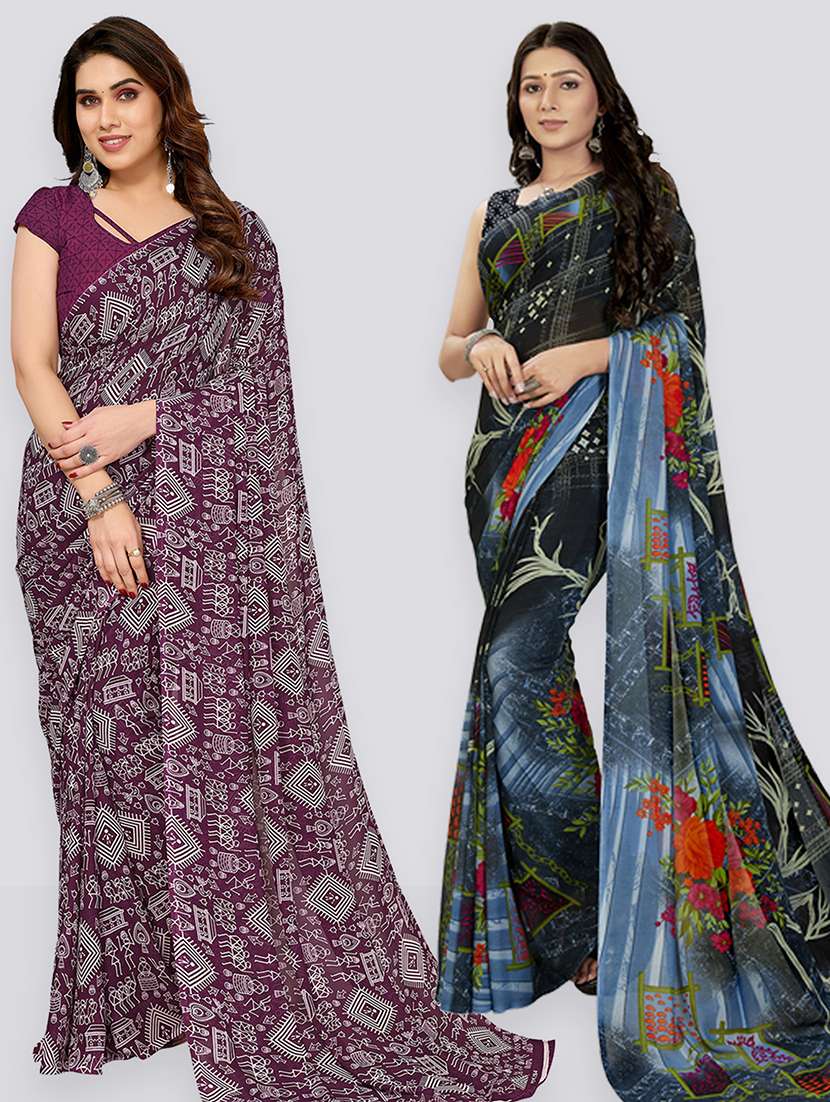 women pack of 2 casual wear sarees with blouse