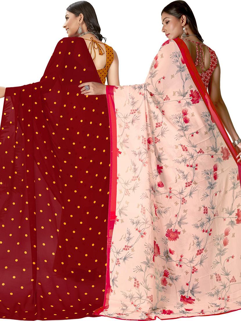 pack of 2 printed casual wear sarees with blouse - 21405974 - Standard Image - 2