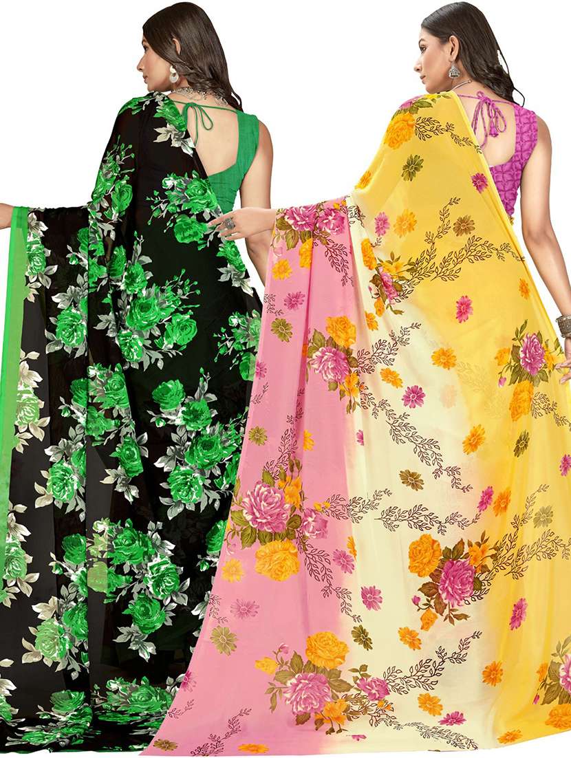 pack of 2 printed casual wear sarees with blouse - 21405992 -  Standard Image - 2
