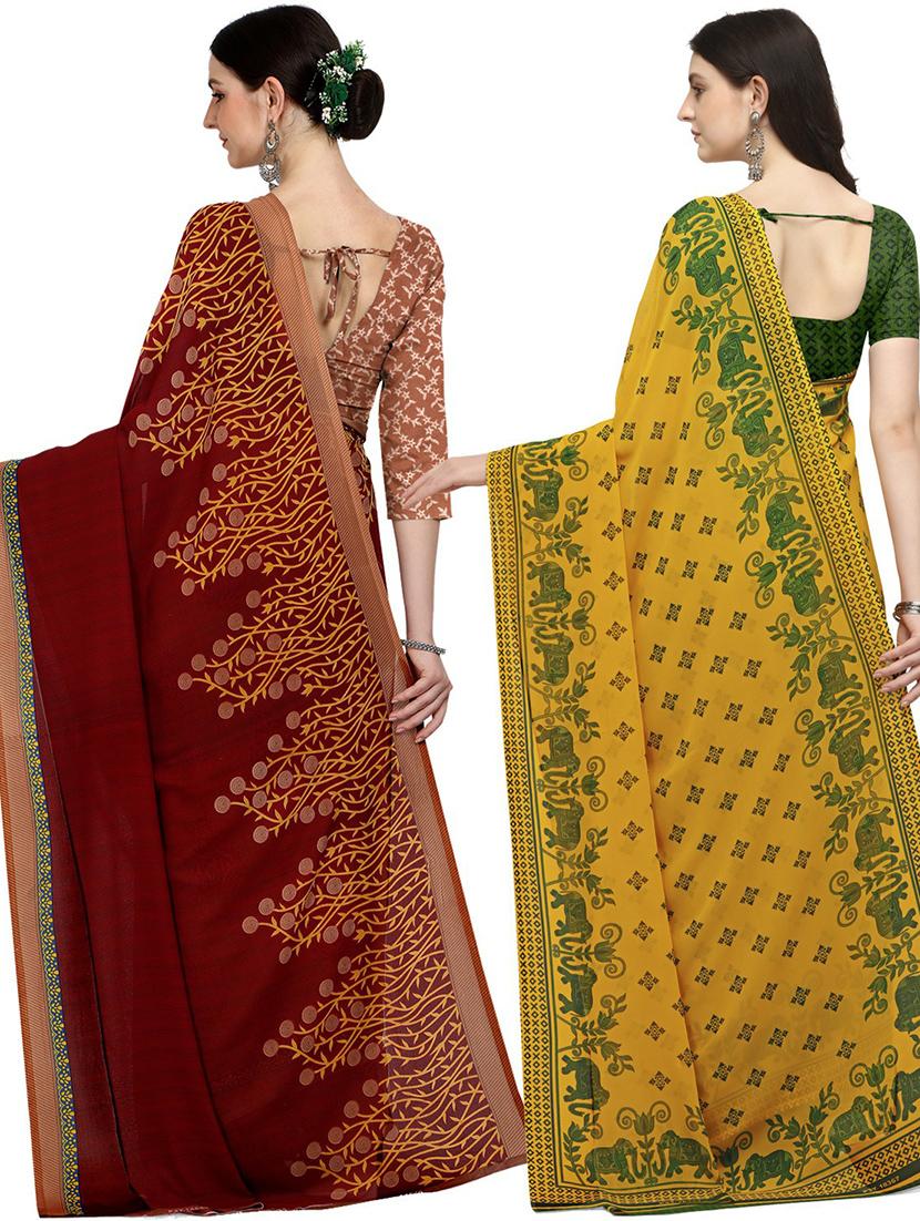 pack of 2 printed casual wear sarees with blouse - 21406014 - Standard Image - 2